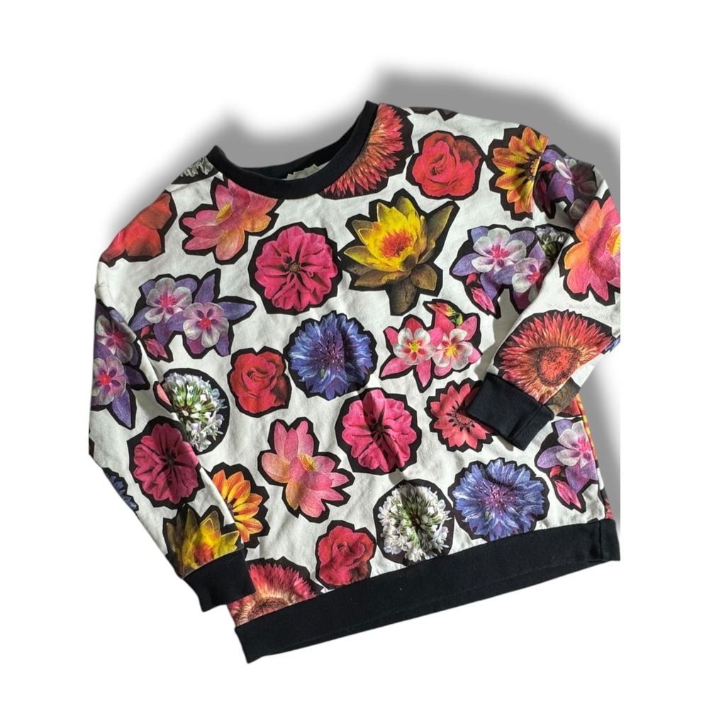 Zara Trafaluc Womens Medium Colorful Flowers Floral Sweatshirt Long Sleeve
